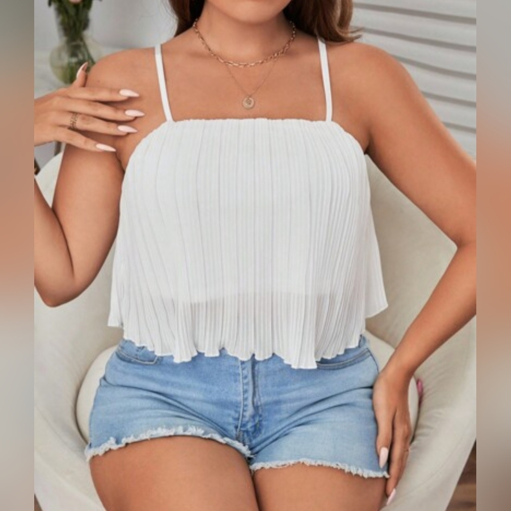 SHEIN White Pleated Crop Camisole NWOT